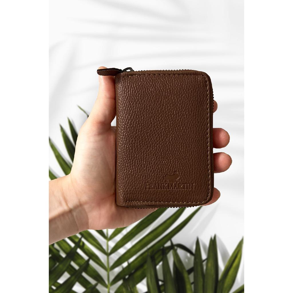 Stilvolles schwarzes Kartenetui aus Leder mit originellem Geldfach mit Reißverschluss und Geschenkbox