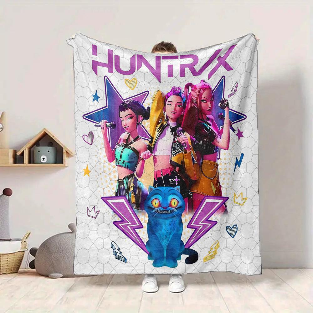 1Pc Huntrax Future Fashion Icons Flannel Blanket, Soft And Comfortable, Casual Warm, Camping Travel, Christmas, Halloween Xmas Gift L1514