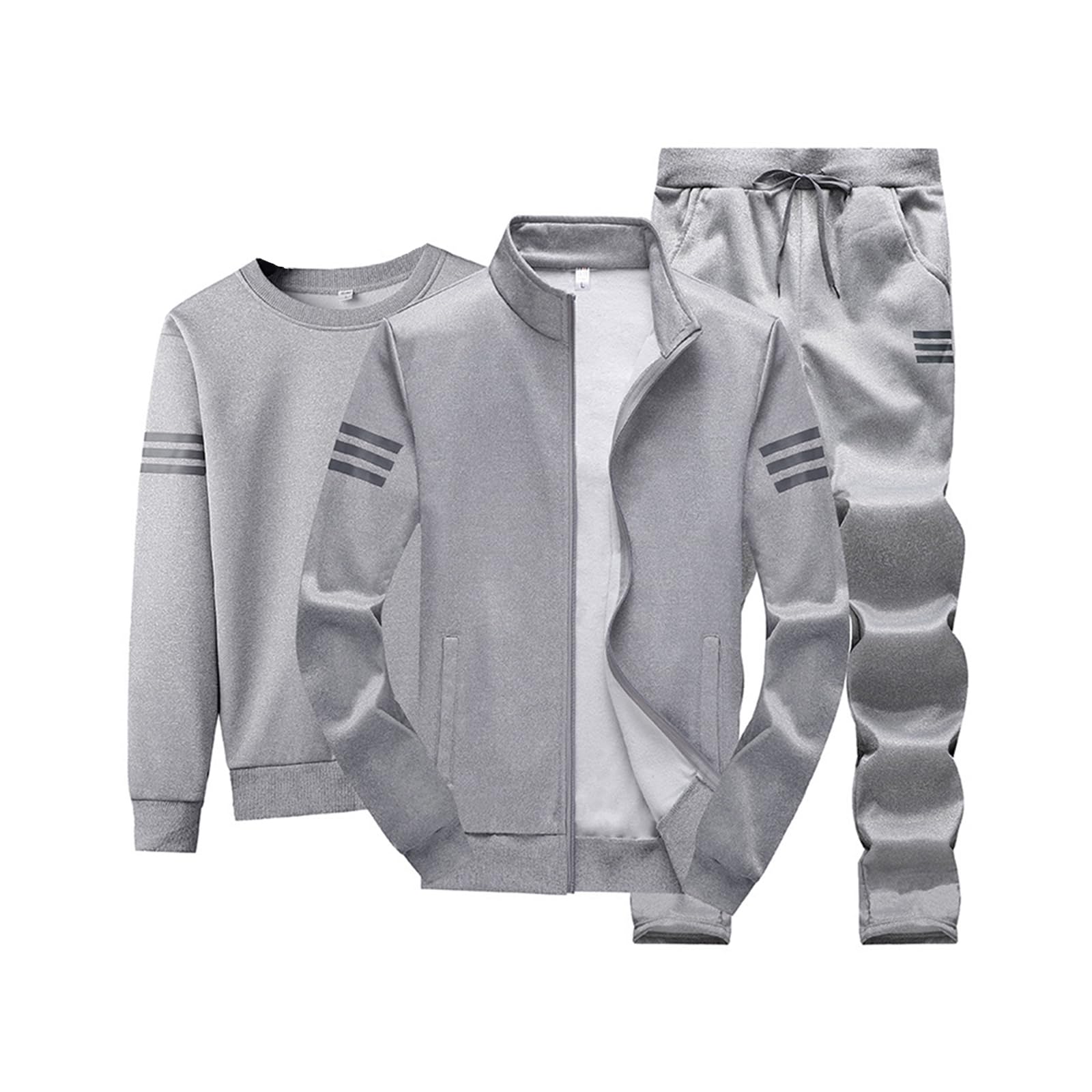 

BLOOMY CHIC Комплект из толстовки с капюшоном и брюк, доступен в больших размерах и как верхняя одежда для осени и зимы, мужской, 3 предмета, с флисовой подкладкой, Размеры, Серый, Средний, серый