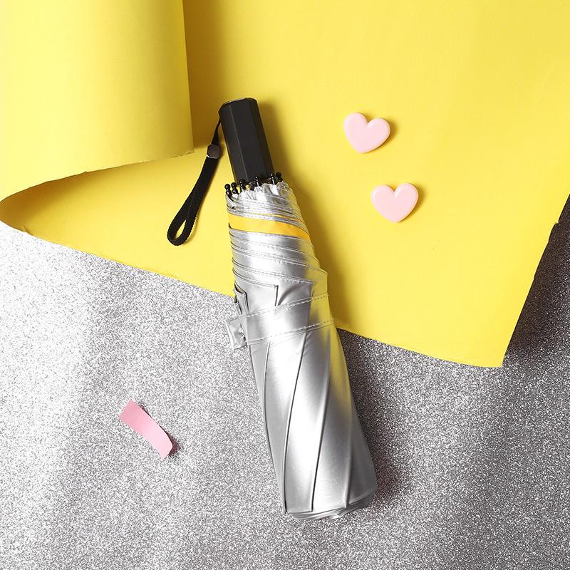 Titanium silver glue three-fold hand open umbrella sunscreen parasol small fresh pocket weather and rain vinyl folding umbrella