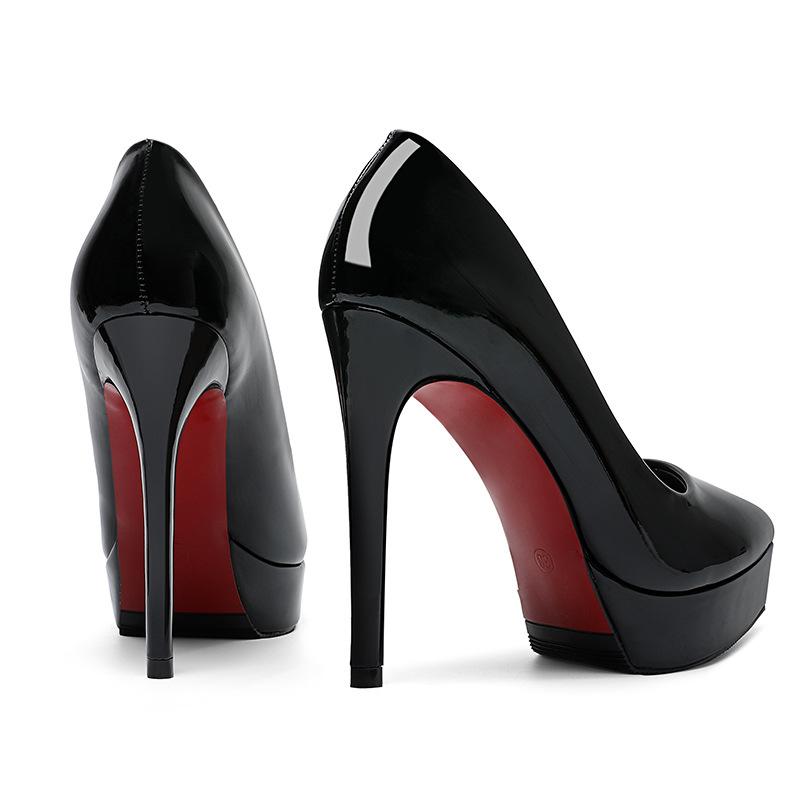 Fashion Sexy Thin Heeled Pumps for Women Platform Patent Leather Concise Super High Wedding Party Shoes 12CM 10CM Heel Height