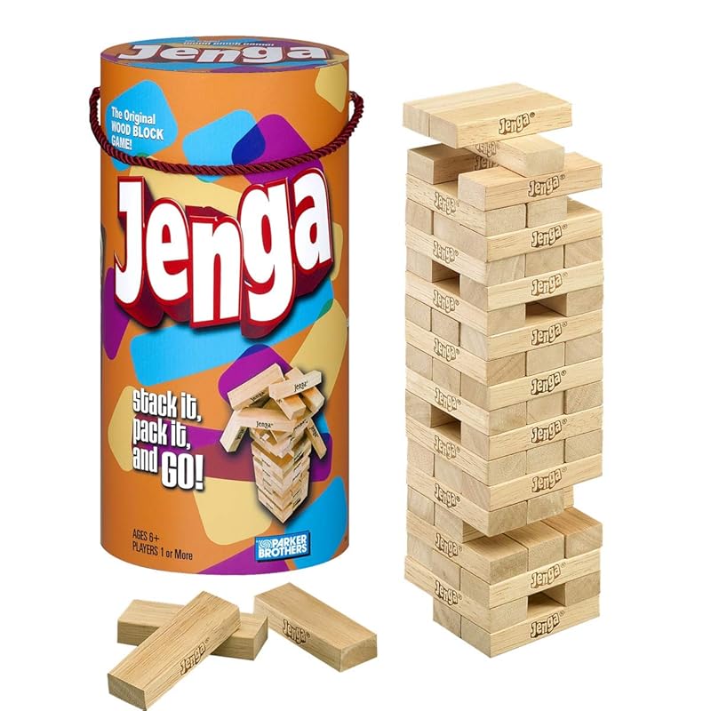 Игра Hasbro Jenga, Блоки Jenga, Башня на балансировку, Игра с деревянными кубиками, Семейная игра для 1+ игроков, Игра для вечеринки для детей от 6 лет (53557) -
