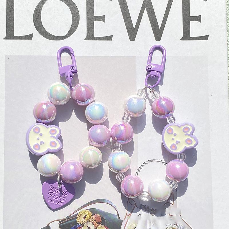 

16Mm Cute Rabbit Beaded Chain Car Keychain Pendant Earphone Bag Chain Accessories Anti-Lost Rope синий