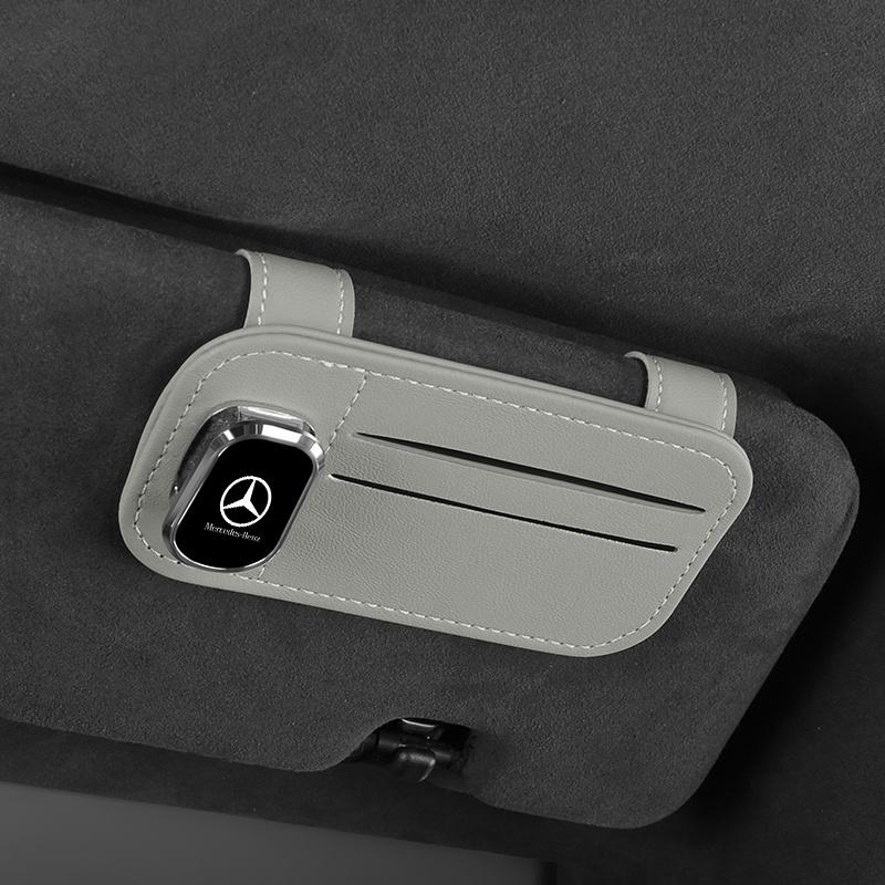 Car Emblem Sunshade Clip Sunglasses Holder Magnetic Leather Sunglasses Clip For Mercedes Benz A C Class W201 W210 W108 W204 AMG BV4