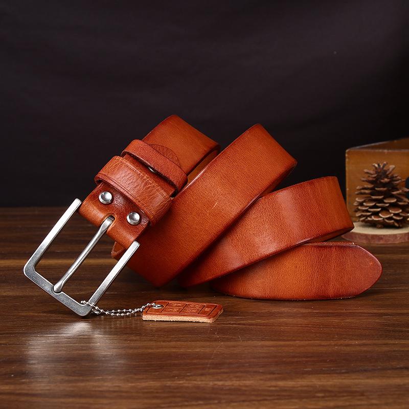 

Retro Water-Dyed First Layer Cowhide Stainless Steel Belt Men S Genuine Leather Simple Youth Fashion Casual Jeans Belt Men 125cm