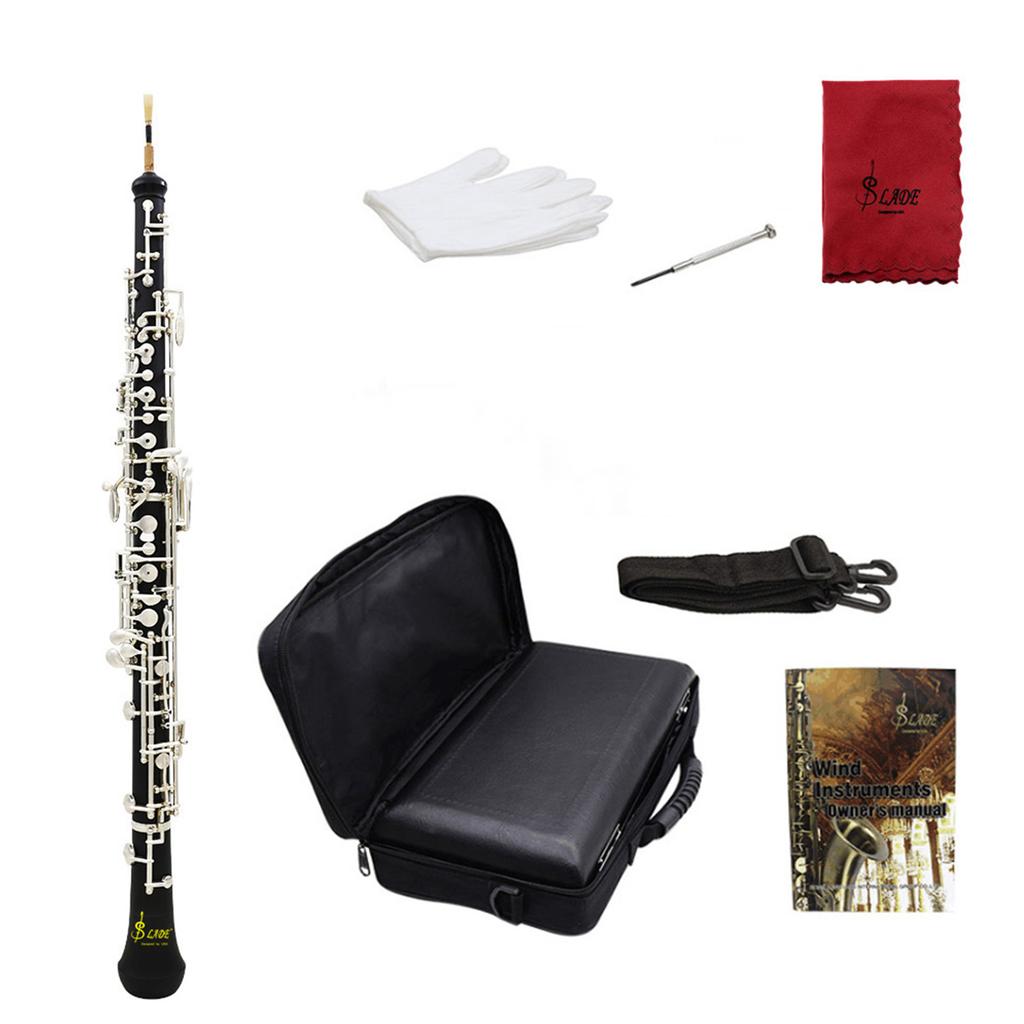22 Keys Oboe Semi-Automatic Style C/Bb Key Oboe Black Cupronickel Silver-Plate Professional Wind Instrument with Gloves Case