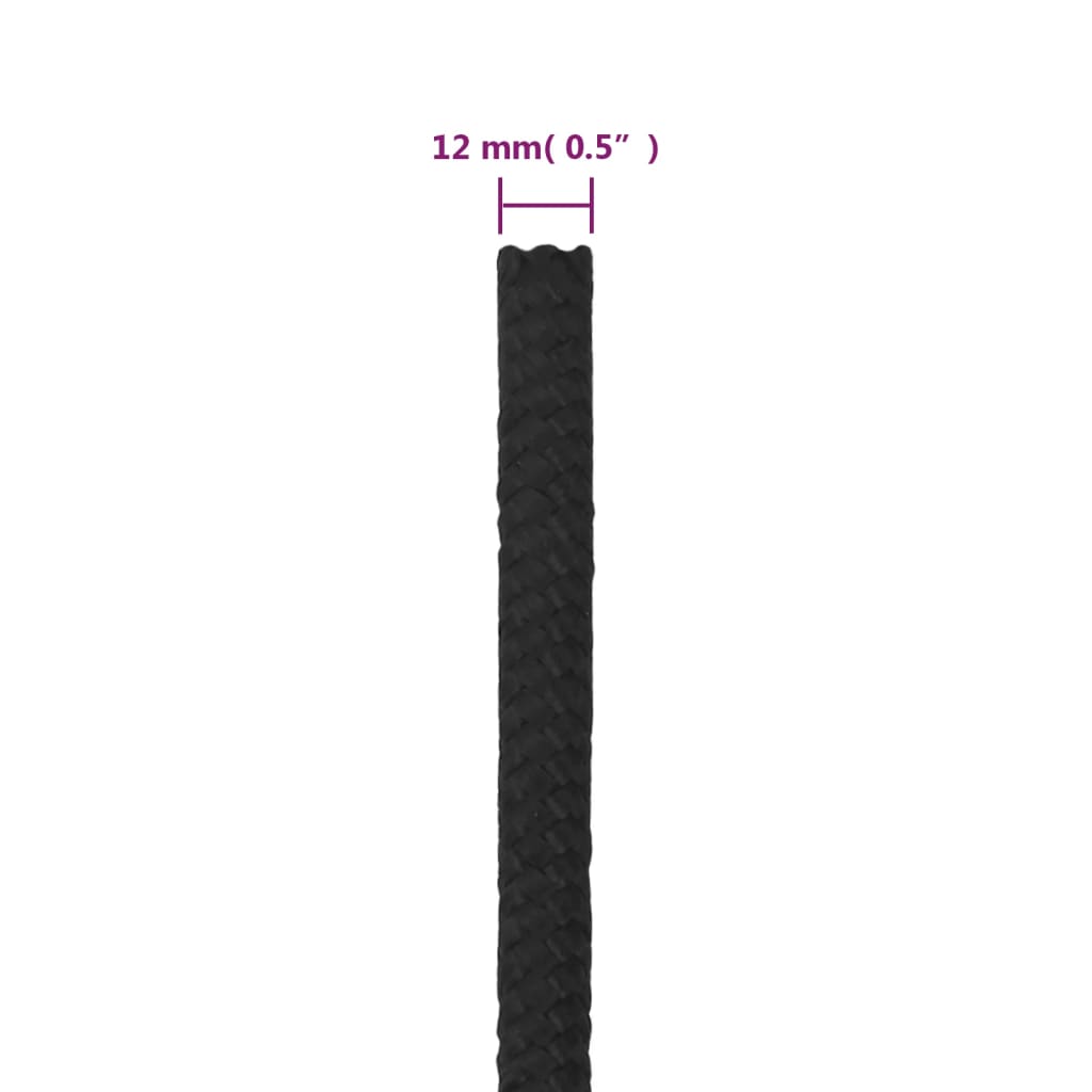 Vidaxl Linka Żeglarska, Czarna Jednolita, 12 Mm, 100 M, Polipropylen
