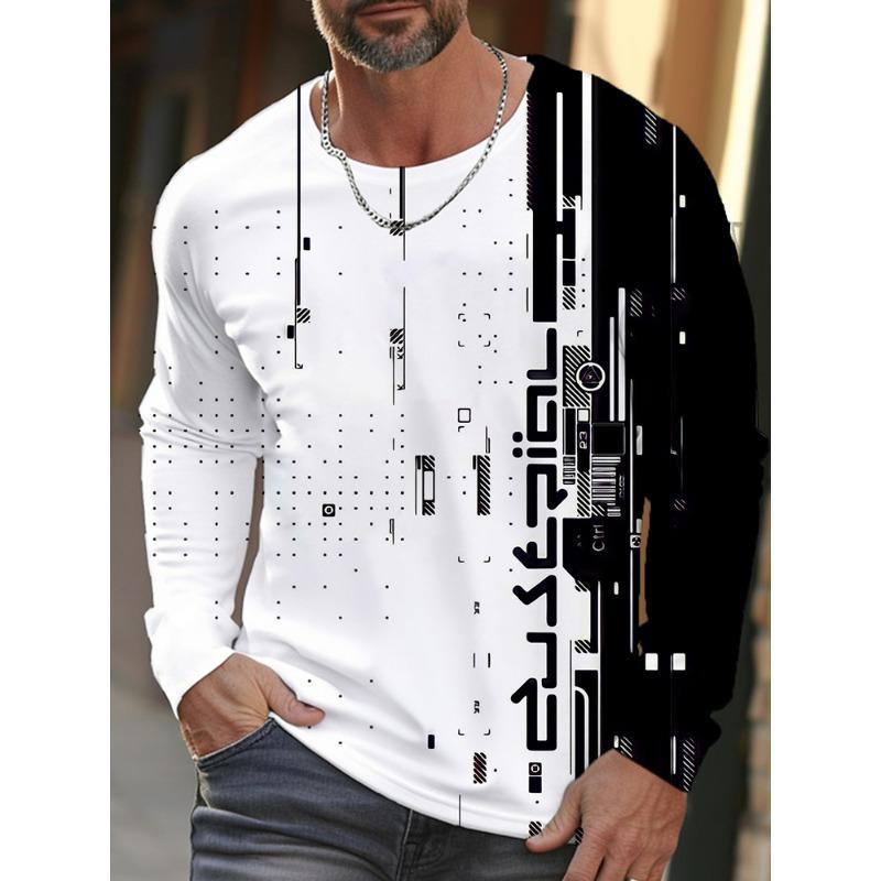 Daily Exercise Men's Training Top Street Style Men's Fashionable T-shirt 3D Printed Men's Warm Long-sleeved T-shirt For Autumn