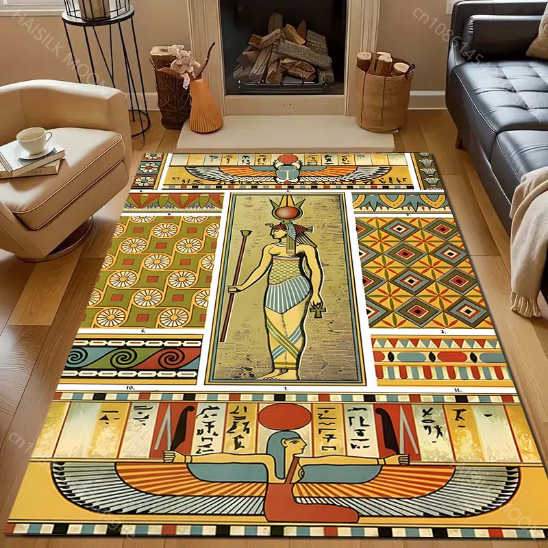 Ancient Egyptian Murals Print Carpet for Living Room Bedroom Sofa Doormat Decor Sofa Area Rug Non-slip Floor Mat for Gifts