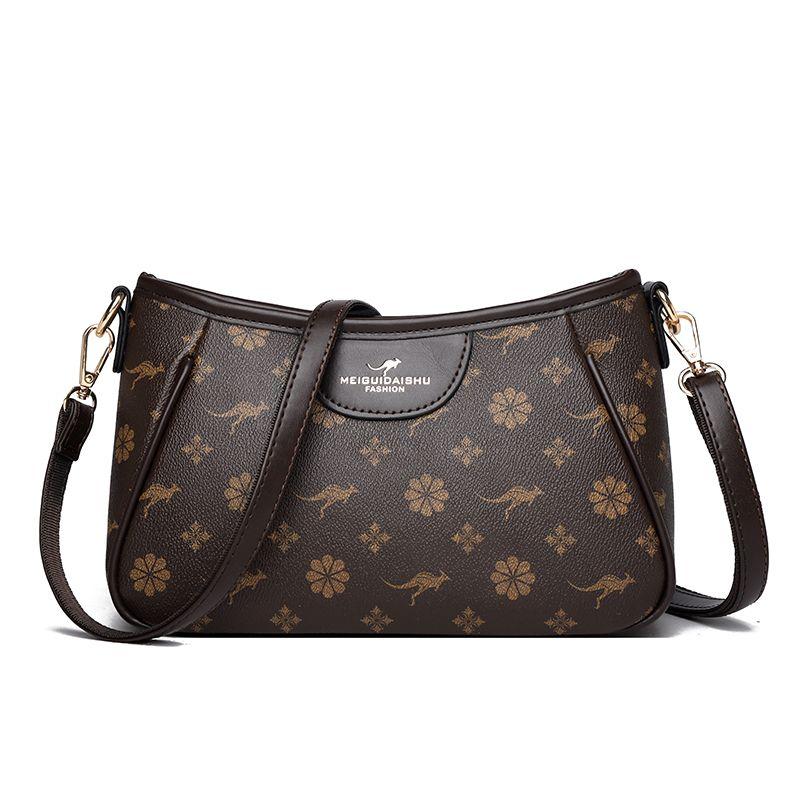 

Kangaroo Retro Middle-Aged Fancy Shoulder Leather Women Bag Brown with Brown