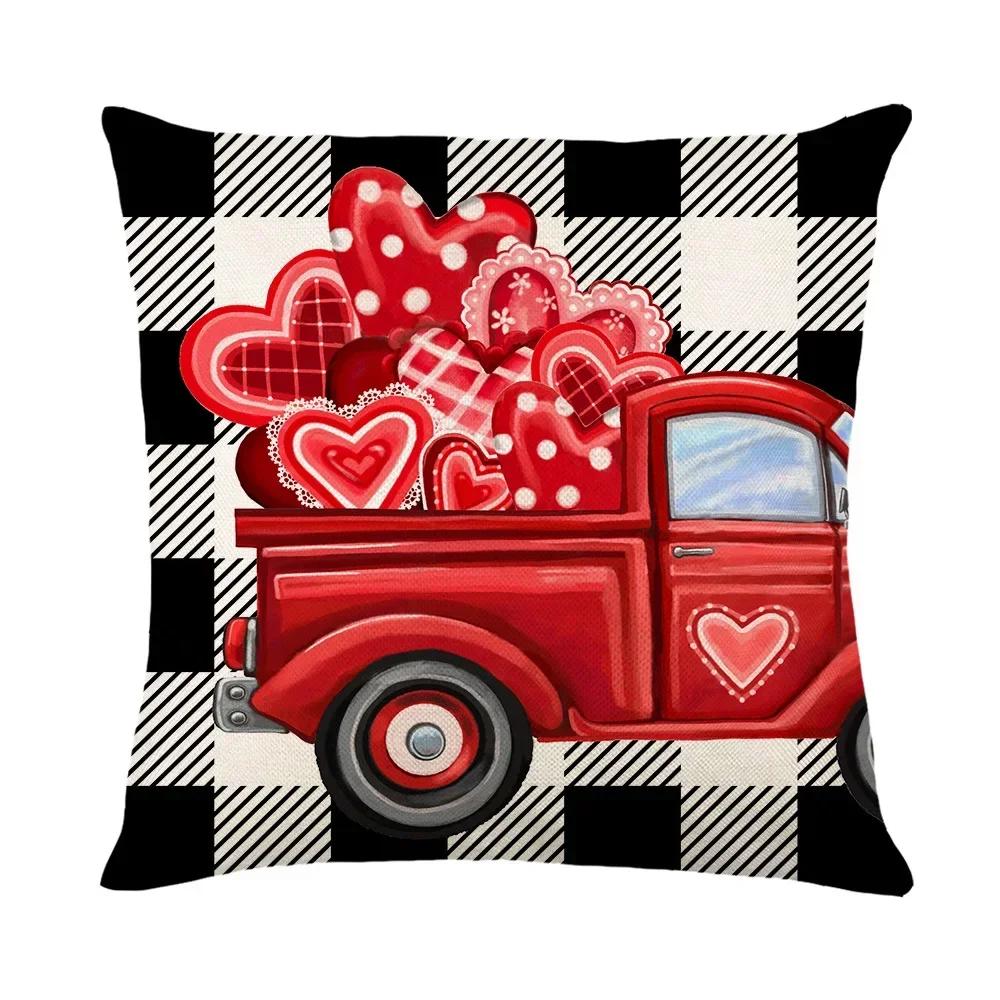 2024 Valentine's Day Gift Sweet Cushion Cover 45x45cm Linen Pillowslips Bedroom Pillowcase LOVE Heart Pattern Throw Pillow Cover