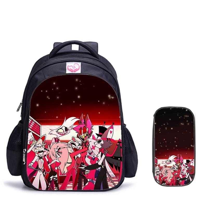 Happy Party Demon Character Two-Piece Set Spine Protection Decompression Shoulder Strap Large Capacity School Bag Pencil Case Combination