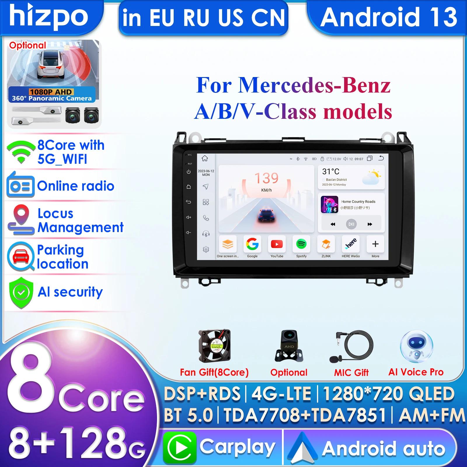 Autoradio Android13 HIzpo per Mercedes Benz W169 W245 B200 W906 Sprinter W639 Vito Lettore Video Multimediale Navigazione GPS Intelligente Carplay Aut