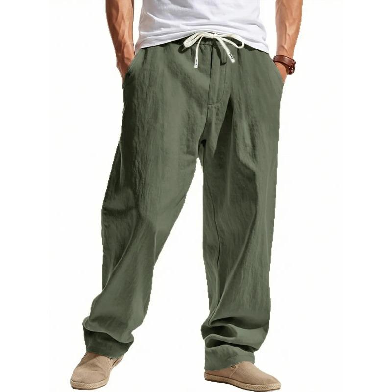 Mens Casual Linen Drawstring Waist Loose Long Pants