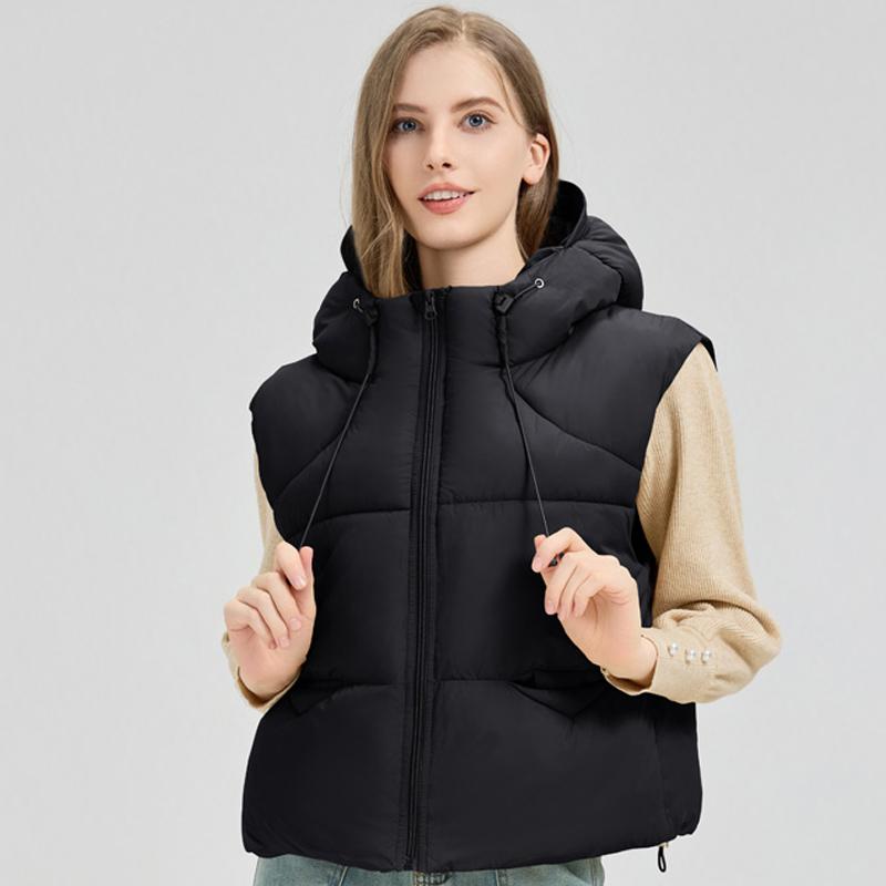 

Fashion Winter Women Vests Hooded Thick Warm Sleeveless Parka Woman Loose Short Outerwear M чорний