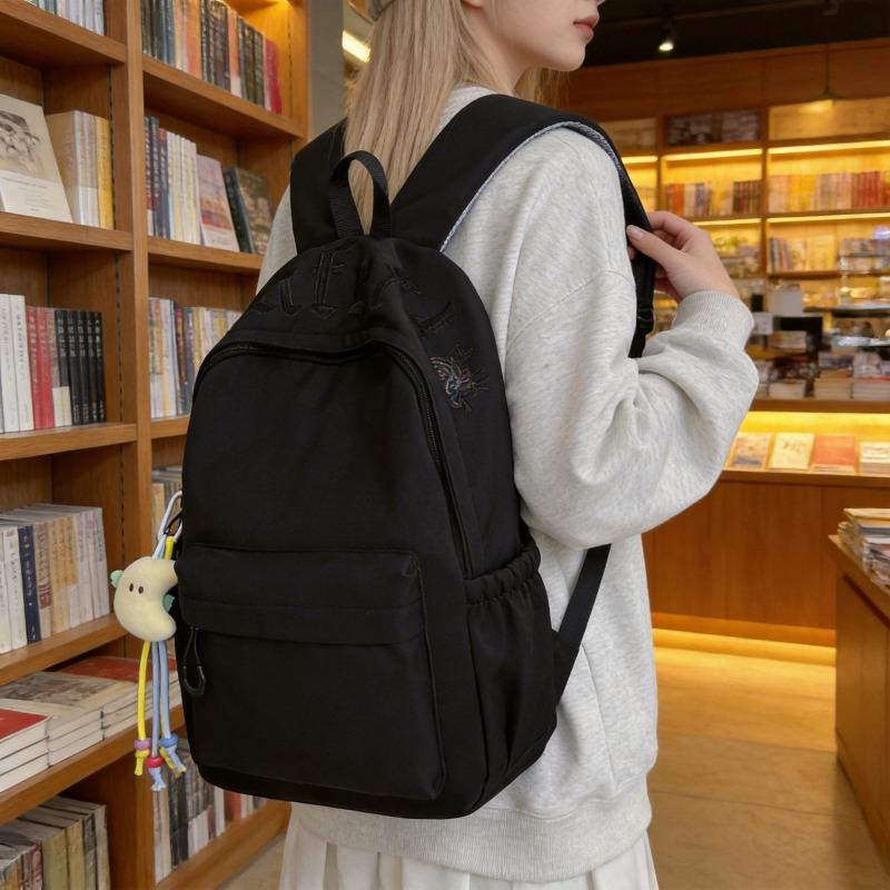 High-value letter embroidered schoolbag women's new large-capacity lightweight backpack student simple versatile backpack