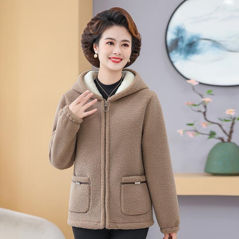 Winter New Velvet Thickened Lamb Wool Coat Women's Short Hooded Thermal Top