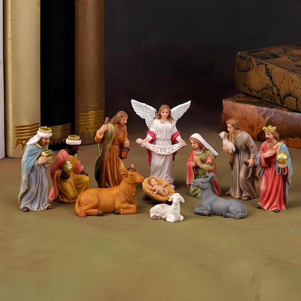 Nativity Set Indoor Resin Jesus Figurines Religious Christmas Decorations Small Figurines Nativity Scene Table Decor For Indoor