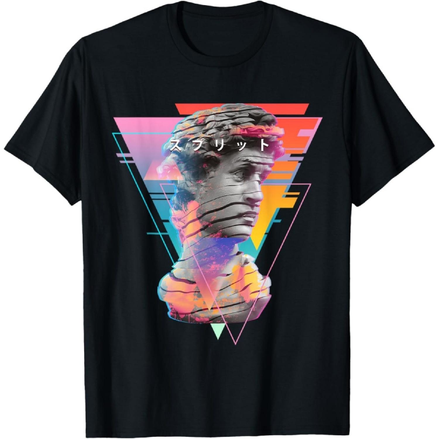 Vaporwave Statue David Bust In Sections Otaku Glitch Art T-Shirt S