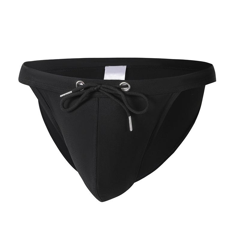 Men's Summer Dressing Drawstring Sexy Solid Color Comfortable Fabric Swimming Trunks Beach Swimsuit Triangle Swimsuit