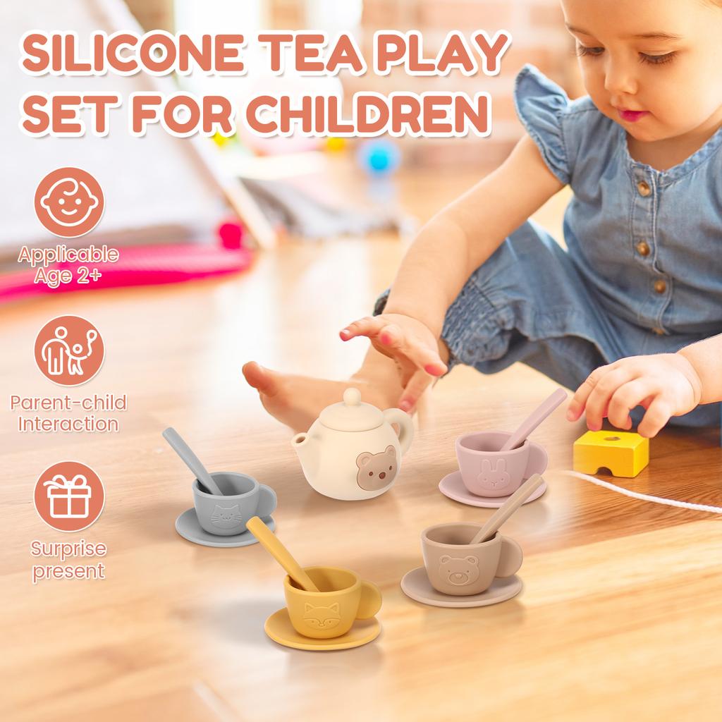 Silicone Afternoon Tea Set Toy Kitchen Accessories Tea Role Party Food Play Early Educational Toys for Toddlers Girls Boys Kids