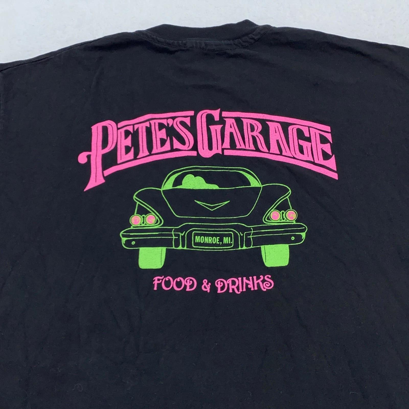 

Vtg Pete s Garage T-Shirt Mens L/XL Monroe Michigan Food Drinks Car Bar 90s 2XL
