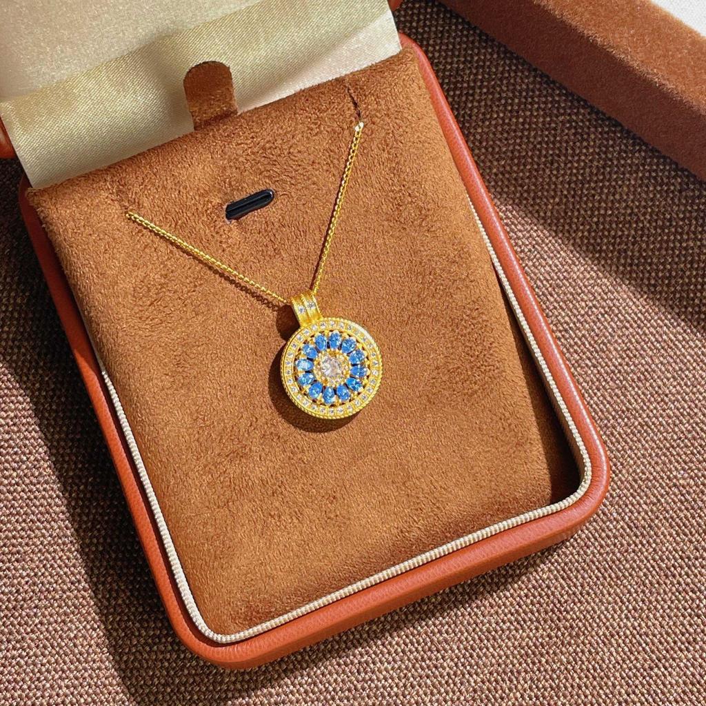 S925 Sterling Silver Lattice Compass Necklace with Cubic Zirconia and Rose Pendant In New Chinese Style