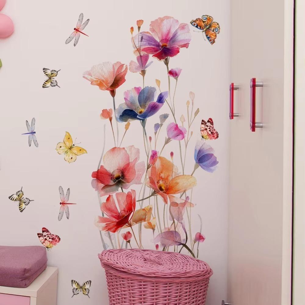 

Watercolor Flowers Background Decoration Mural Self-adhesive Toilet Decoration Mural Home Decor