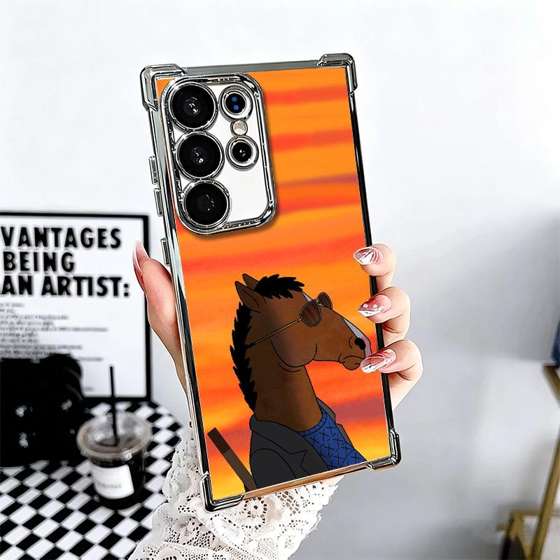 

B-BoJack H-Horseman Funny Plating Phone Case For Samsung Galaxy S24 S25 FE S26 Edge S23 Ultra S22 S21 Plus S20 Anti-Fall Airabag Samsung S26 Ultra