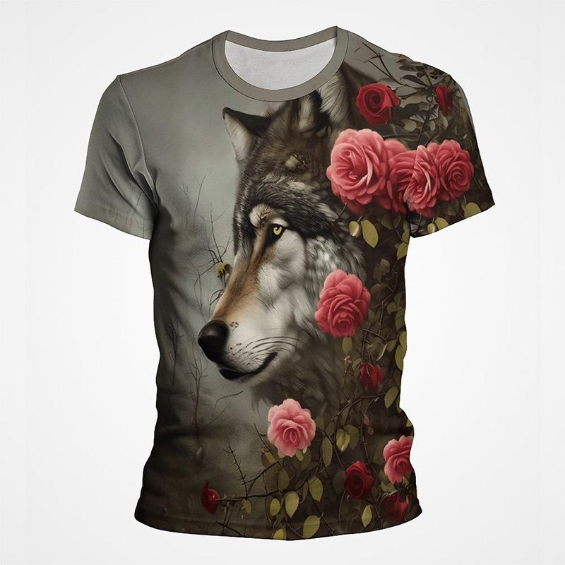 Animal Wolf 3D Digital Printed Men's Fashion Trend Round Neck Short Sleeved T-shirt