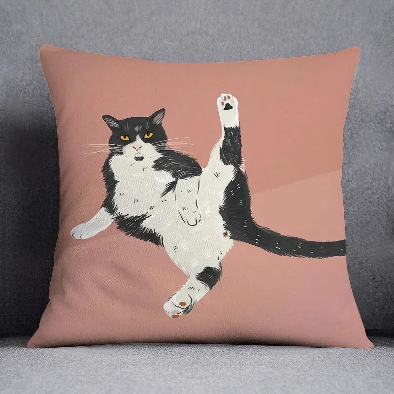Nordic style cute cat illustration print cushion cover living room bedroom sofa car office seat pillow cover pillowcase