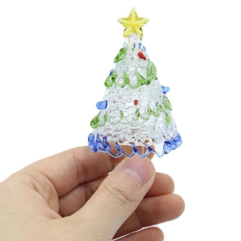 Creative Christmas Tree Miniature Glass Sculpture, Handcrafted Blown Glass Art, Collectibles and Christmas Gifts