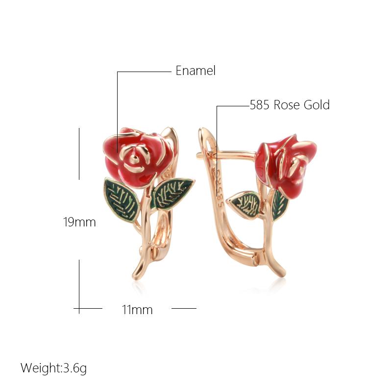 New Creative Rose Earrings For Women  Rose Gold Color Red Enamel Fashion Fine Jewelry Party Cute Vintage Drop Earrings