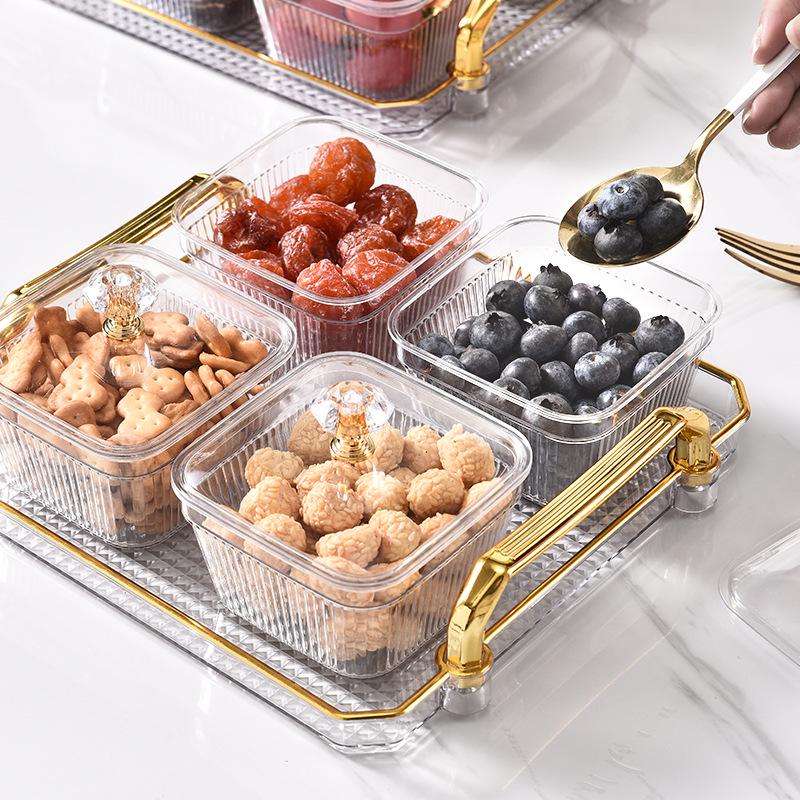 Home Living Room PET Plastic Compartment Snack Plate for Nuts, Dried Fruit, Sunflower Seeds, Fruit; Ideal for KTV Bars.