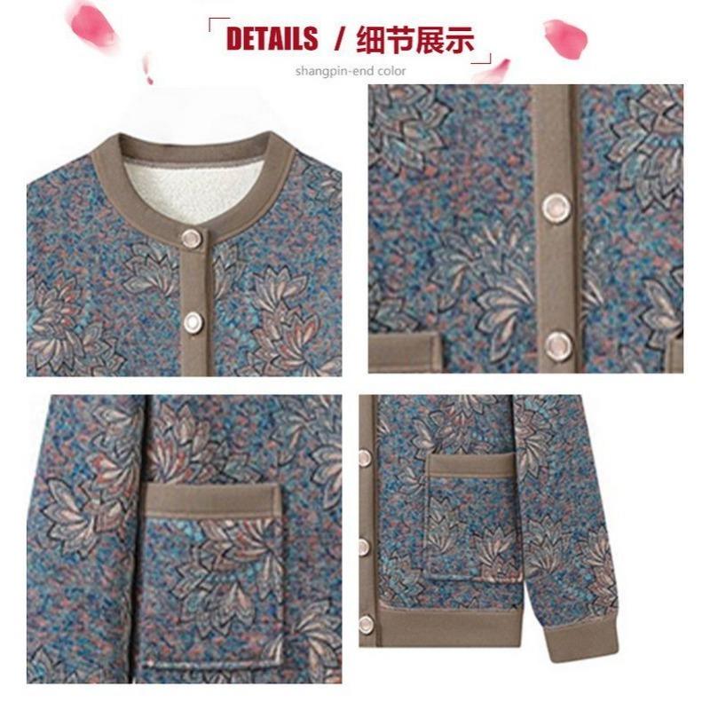 Modische Retro-bedruckte lockere Jacke mit Knopf und Tasche, langärmliger Cardigan-Top für Damen