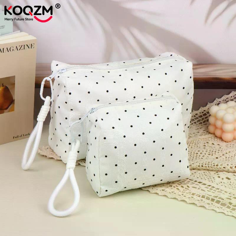 Ins Simple Polka Dots Cosmetic Bag Portable Makeup Bag Travel Storage Pouch Large Capacity Toiletry Zipper Bag Girl Gifts