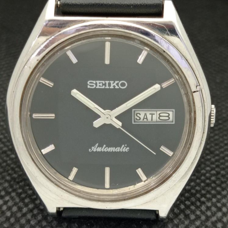 USED VINTAGE SEIKO 5 AUTOMATIC 6319A JAPAN MENS D/D BLACK WATCH 608k-a317318-9 SKU608k-a317318
