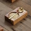 Natural Solid Wood Condiment Tray, Compartmented Serving Dish with Spoons for BBQ Dipping Sauces and Table Organization
