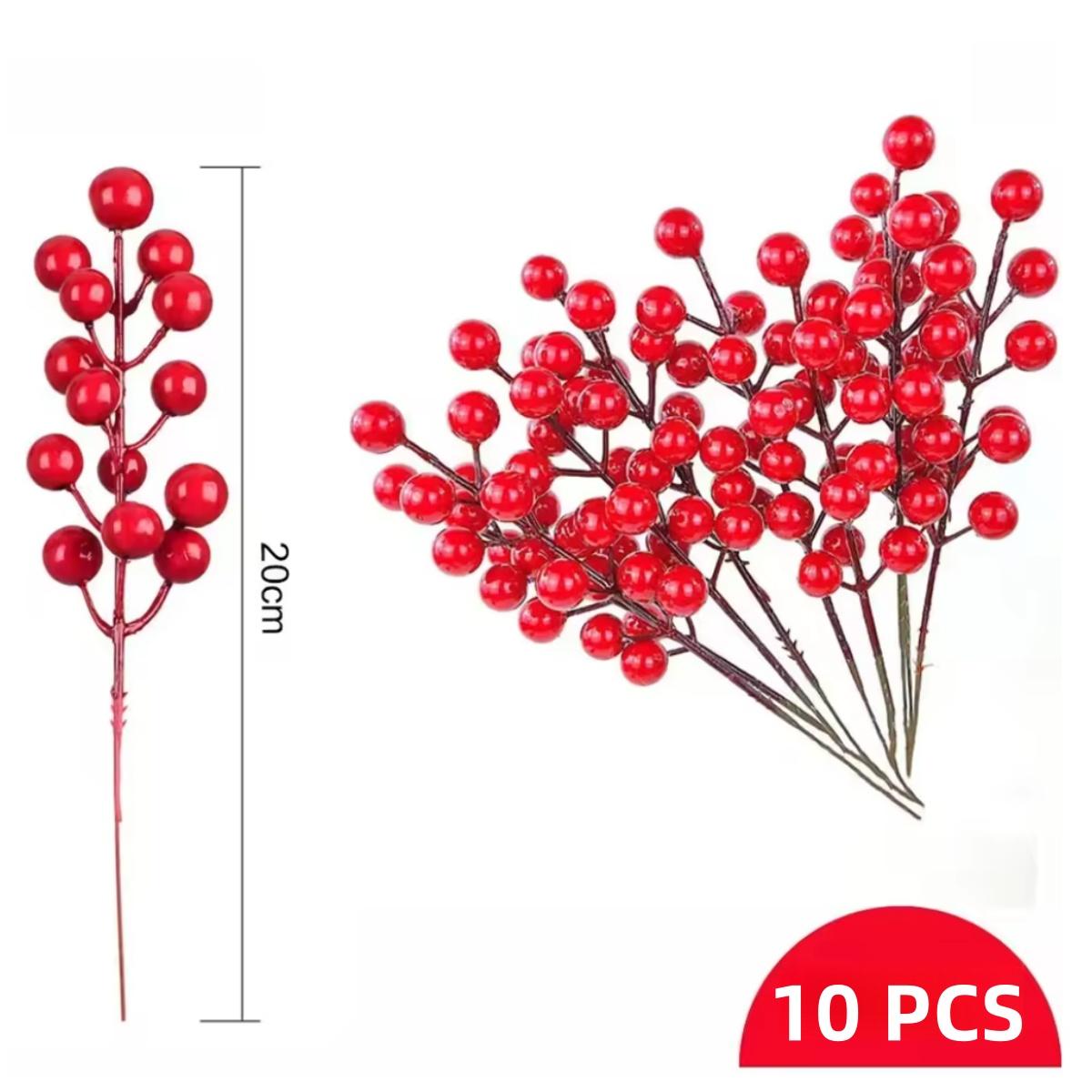 

10-20PCS Artificial Pine Branches Christmas Holly Red Berries Stems for Xmas Tree DIY Wreath Decorations Christmas Home Decor