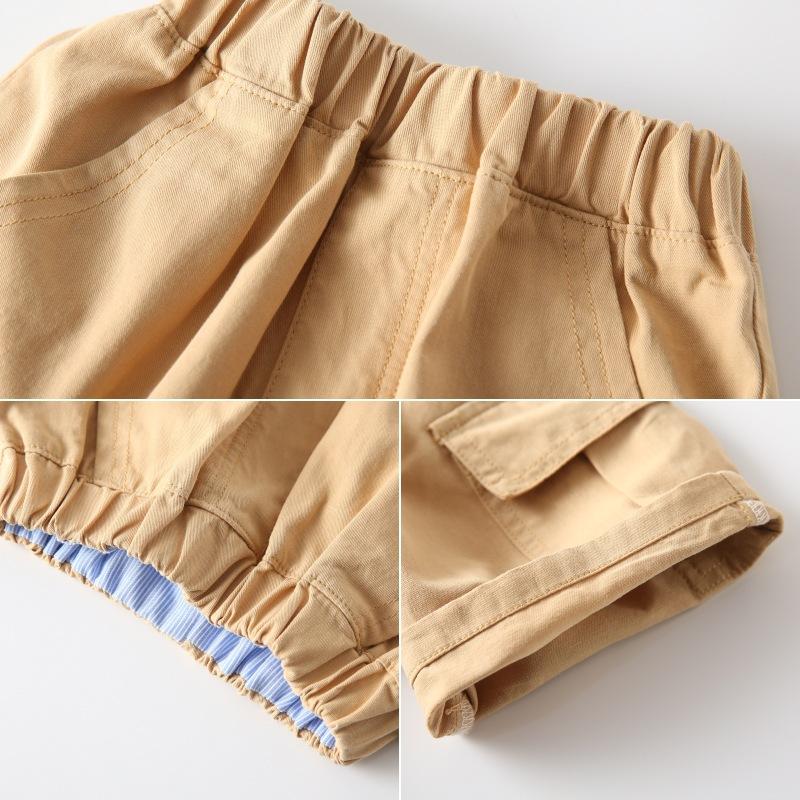 Boys' Cropped Pants Summer Children's Clothing Pants Children's Solid Color Pocket Pants Fashionable Contrasting Stripes Shorts