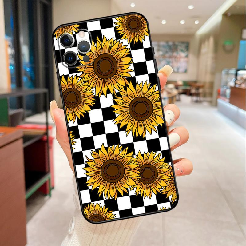Checkerboard Sunflower Phone Case For iPhone 17 Air 16 14 13 11 15 Pro Max mini 15 16 Plus 16e Protective Cover