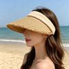 Hollow Top Sun Hat, Foldable Braided Straw Hat with UV Protection, Breathable Design Wide Brim Hat for Summer Travel Outdoor Activities