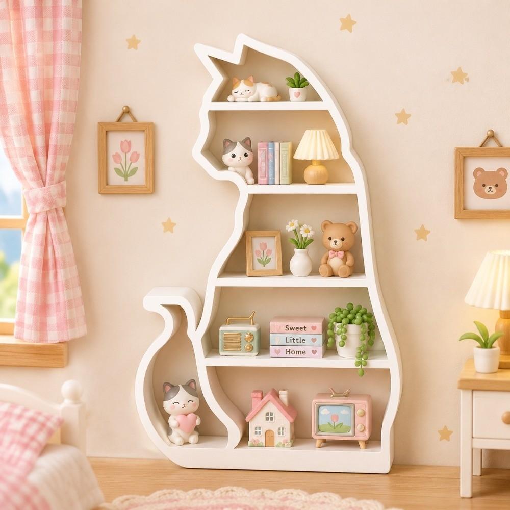 Scene Decoration Cat Mini Display Shelf Cat Shaped Dollhouses Layered Figurine Dollhouses