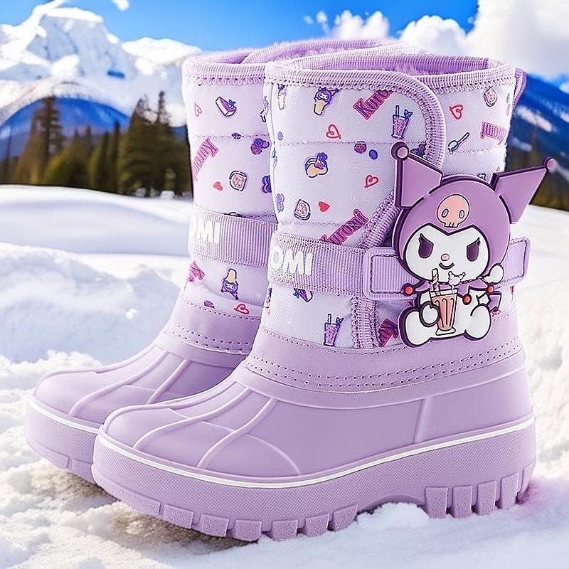 Kuromi Mädchen Wasserdichte Schneestiefel - Rutschfest, Verdickt, Warm, Cartoon-Design, Outdoor-Kinder-Skistiefel.