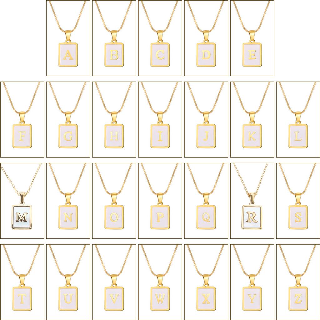 Modern Style Letter Necklace Stainless Steel Texture Pendant Necklace White Square Card Jewelry for Fashion Enthusiasts