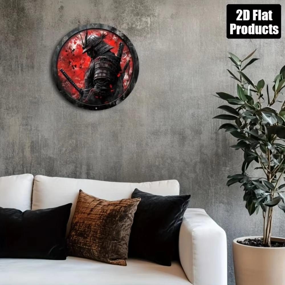 Samurai Wall Art Round Metal Sign Japanese Decor Aluminum Print