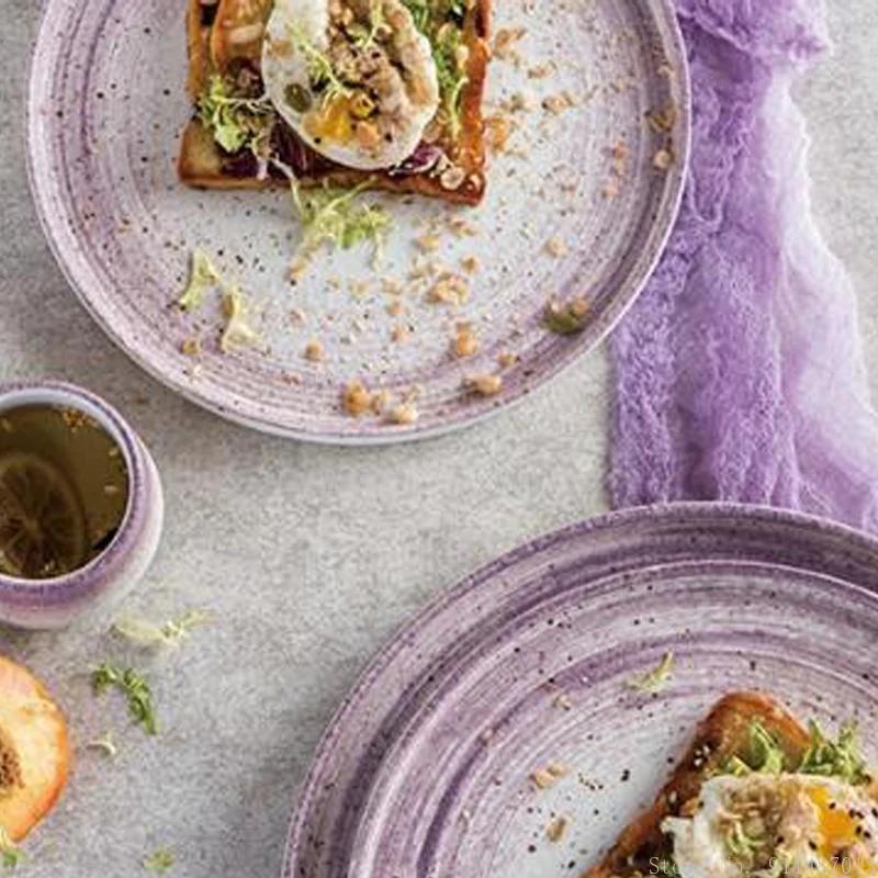 Creative Western Ceramic Gradient Purple Tableware Household Kitchen Restaurant Supplies Food Steak Salad Fruit Dinner Plate 1Pc