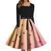Women's Fashion Square Neck Casual Slim Halloween Printed Long Sleeve Dresses