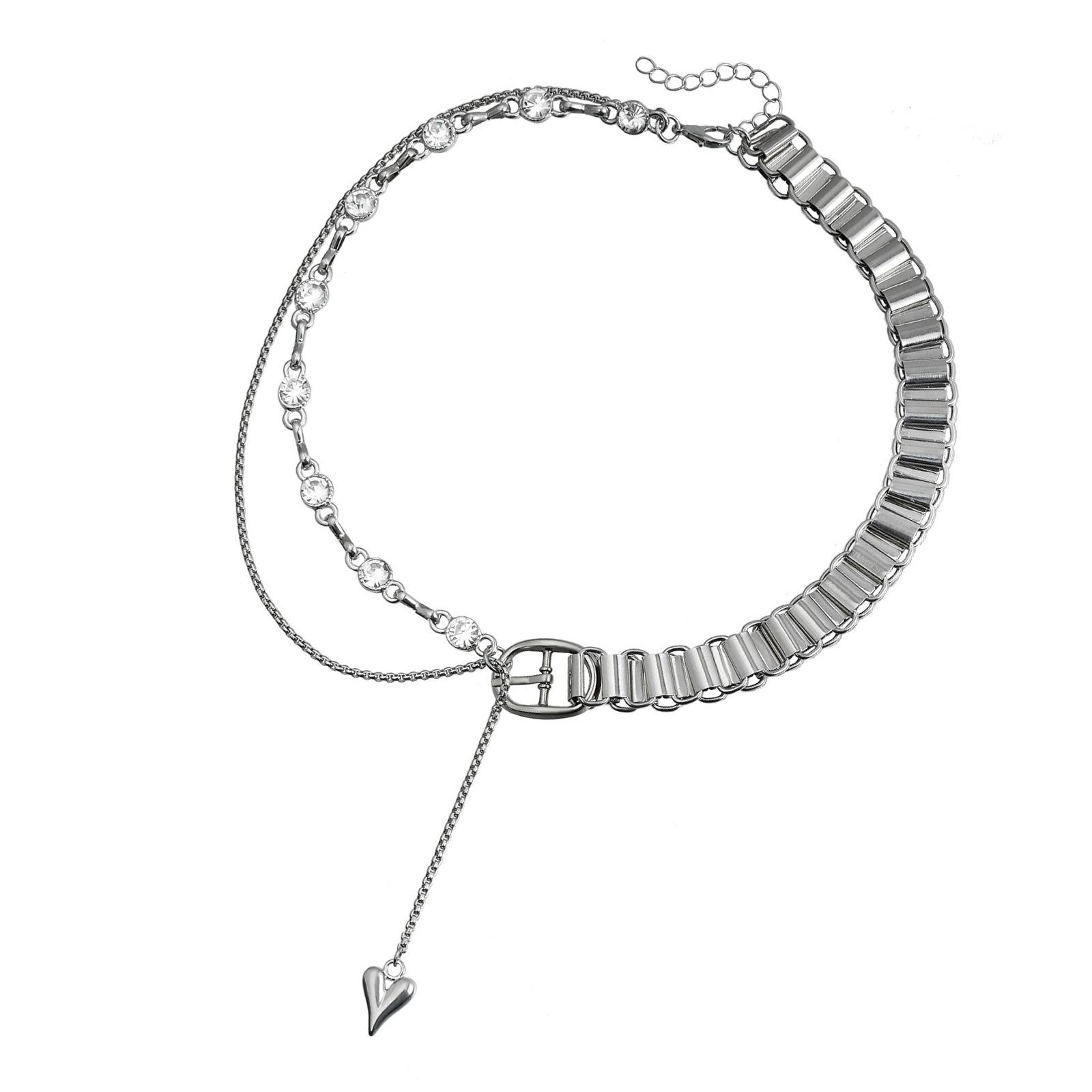 

Modern Silver Tone Necklace Heart Shaped Pendant and Layered Chains Choker Adjustable Length Neckchain Accessory 1