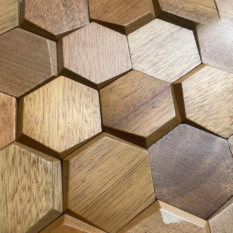 Black Walnut Hexagon 3D Stereo Mosaic Wall Hanging Decoration Hotel Bar Cafe Background Decoration Modern Wall Hanging Decor